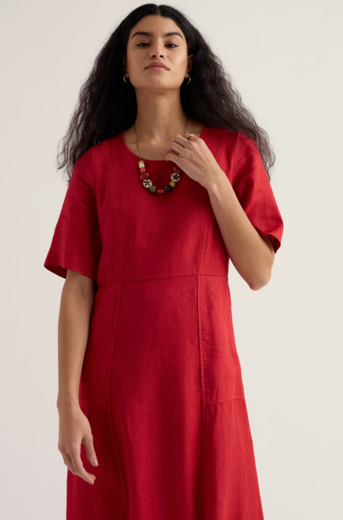 Robe en lin recyclé à manches demi-longues - Écoresponsable