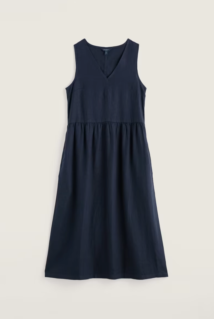 Robe mi-longue en lin mélangé à encolure en V - Écoresponsable