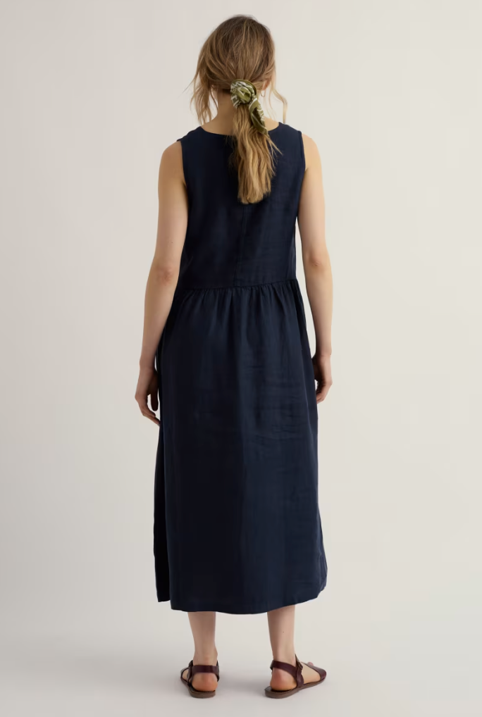 Robe mi-longue en lin mélangé à encolure en V - Écoresponsable