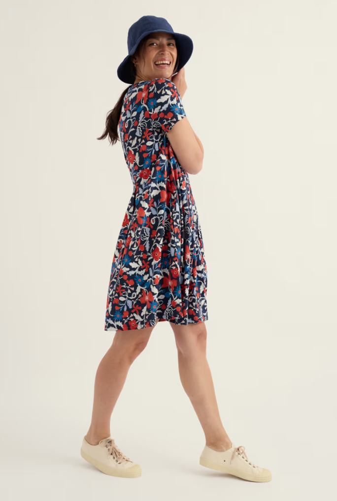 Robe à fleurs en coton bio et Tencel - Taille empire et plis inversés