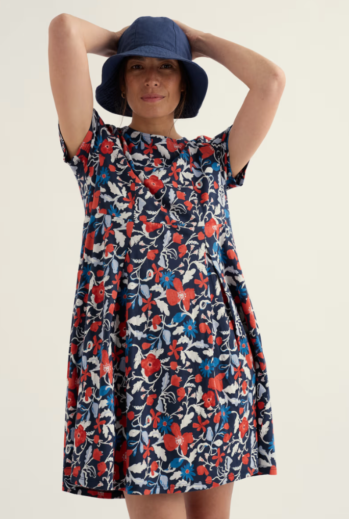 Robe à fleurs en coton bio et Tencel - Taille empire et plis inversés