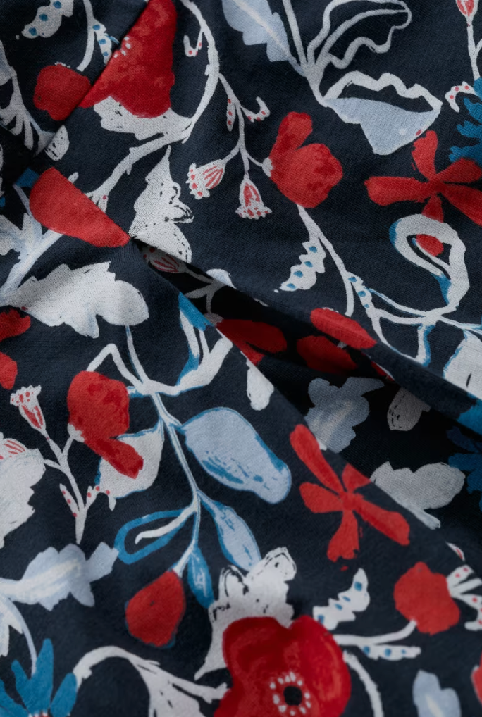 Robe à fleurs en coton bio et Tencel - Taille empire et plis inversés