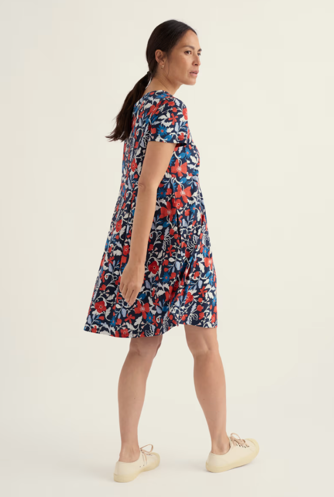 Robe à fleurs en coton bio et Tencel - Taille empire et plis inversés