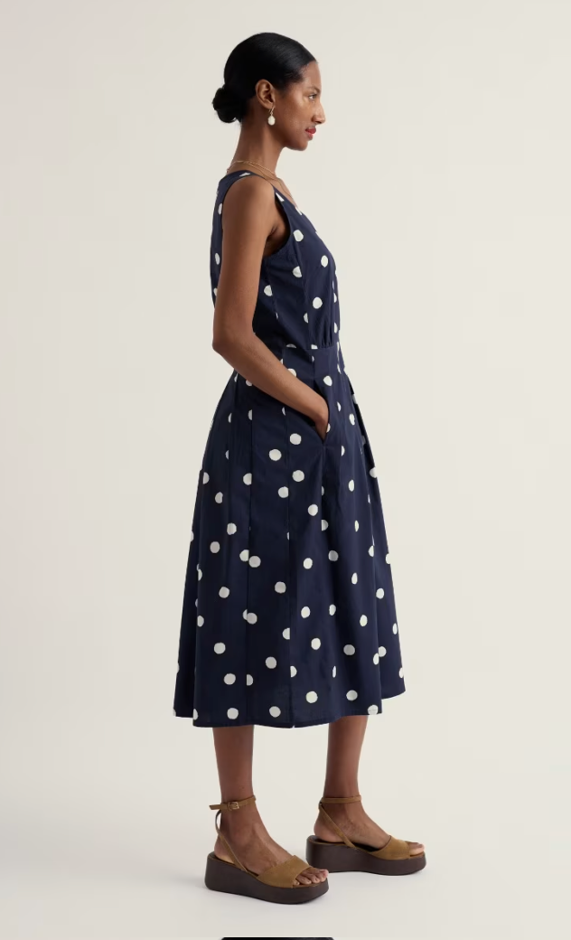 Robe de coton Belle - Évasée à pois classiques et taille cintrée