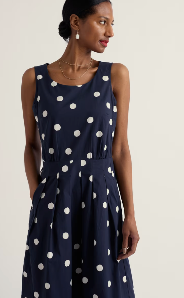 Robe de coton Belle - Évasée à pois classiques et taille cintrée