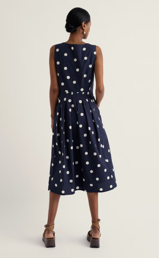Robe de coton Belle - Évasée à pois classiques et taille cintrée