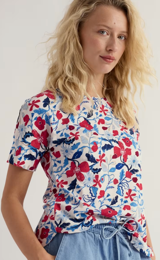 T-shirt imprimé en coton bio - Encolure bateau et ourlet arrondi