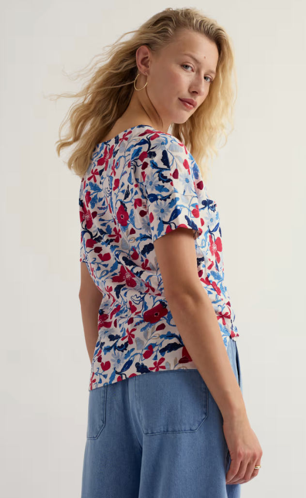 T-shirt imprimé en coton bio - Encolure bateau et ourlet arrondi