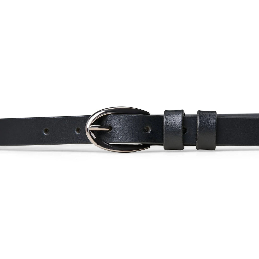 Ceinture étroite en cuir véritable Jade - À boucle ovale argentée