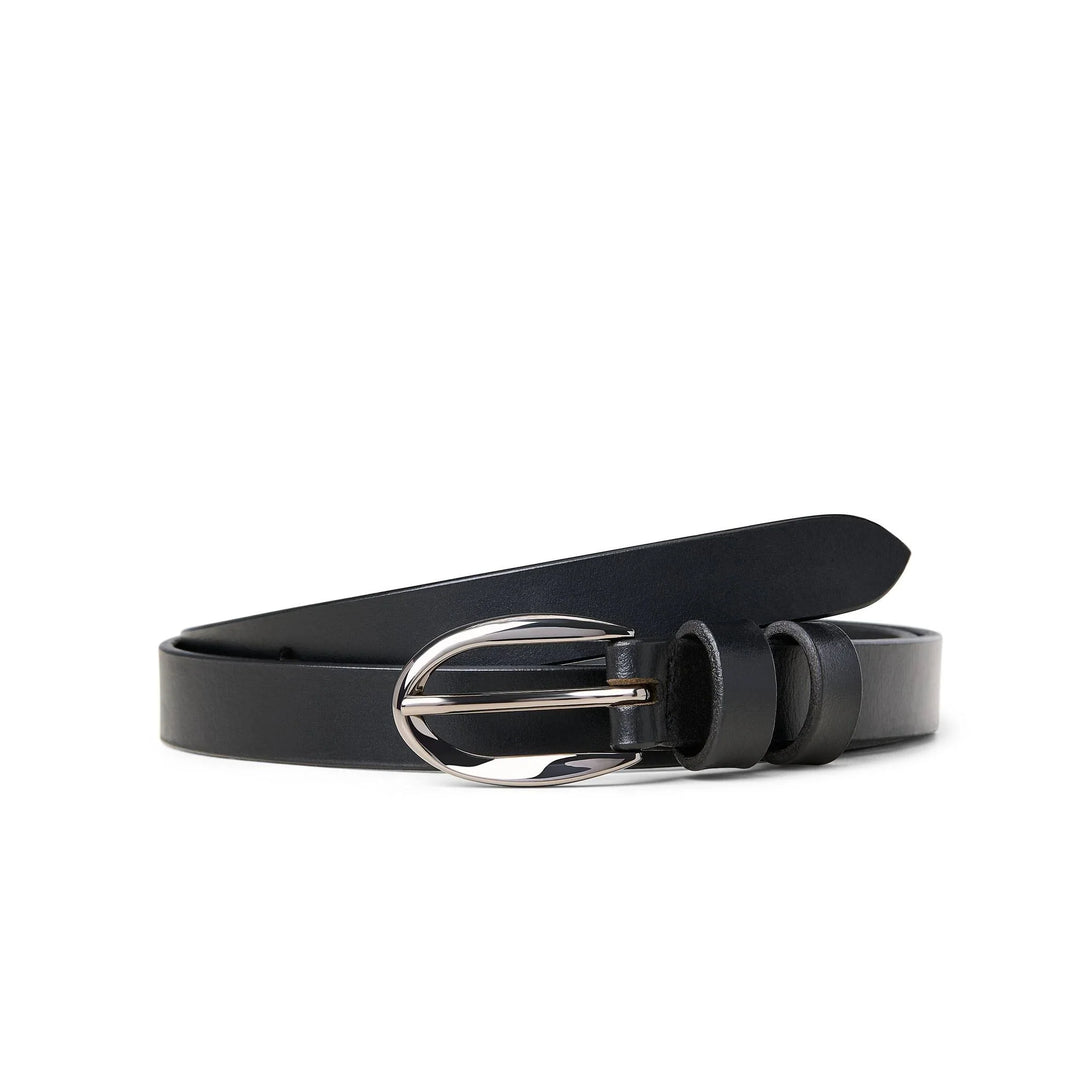 Ceinture étroite en cuir véritable Jade - À boucle ovale argentée