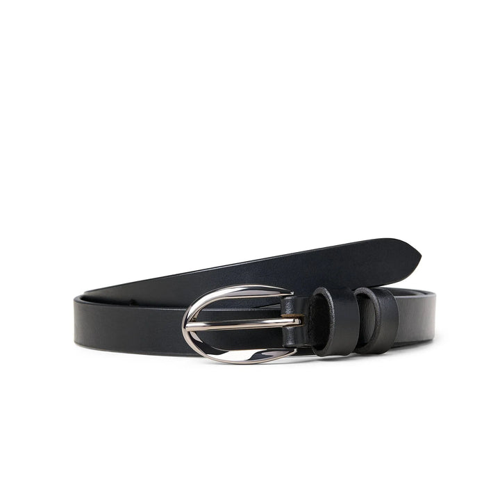 Ceinture étroite en cuir véritable Jade - À boucle ovale argentée