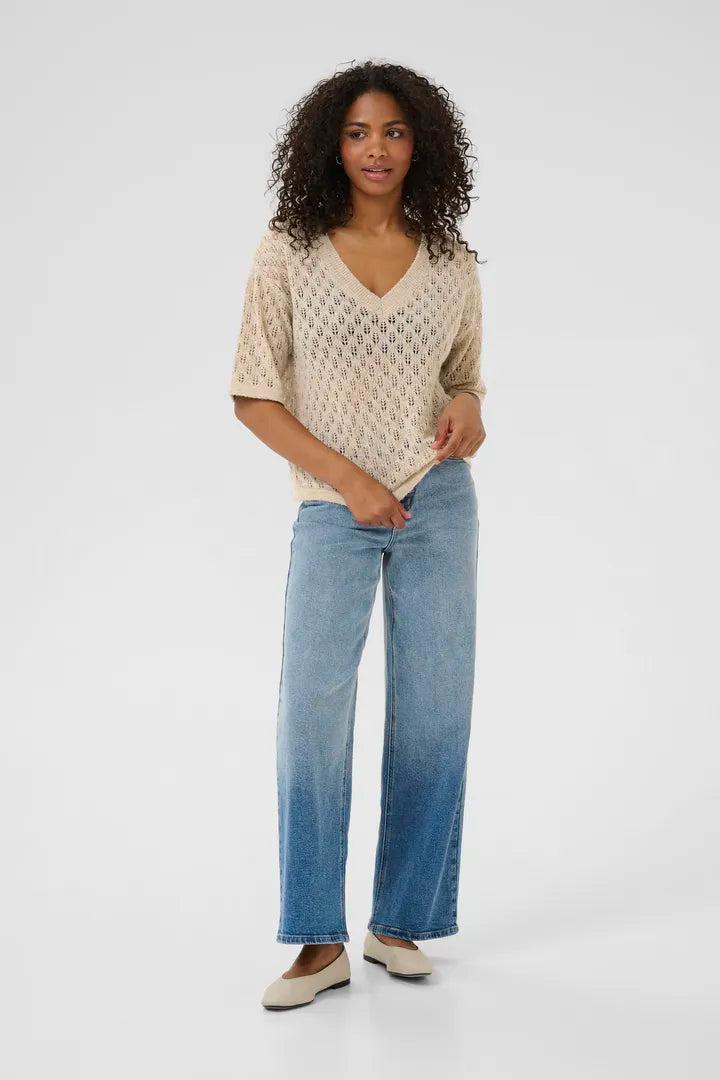 Chandail en maille texturée évoquant la forme d’épis de blé Lourine