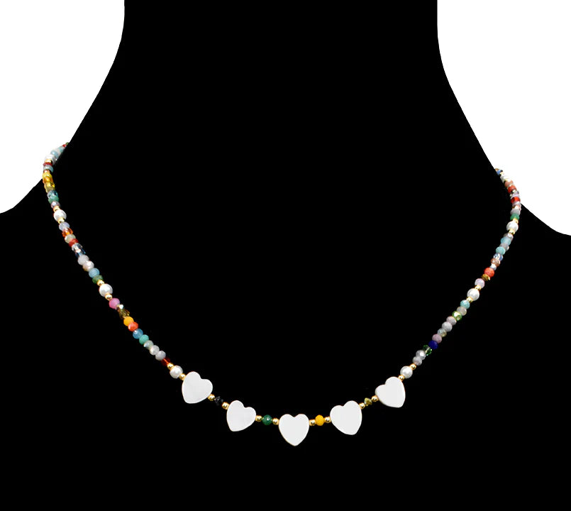 Multicolor mini bead necklace with hearts