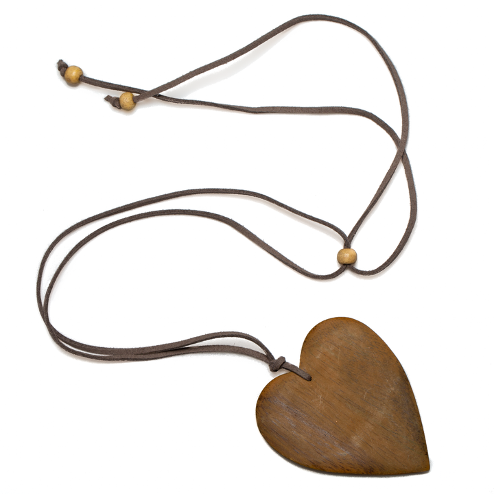 Collier pendentif de coeur en bois ajustable
