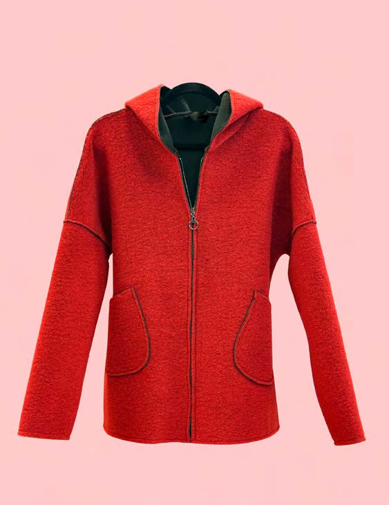Veste courte à capuchon effet laine bouillie - À fermeture éclair et poches biseautées