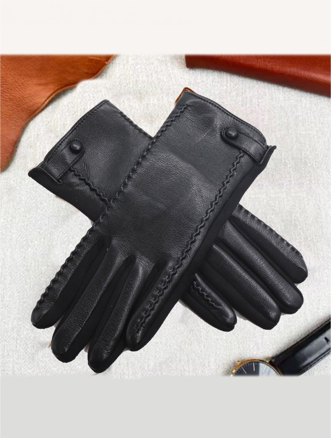 Gants tactiles en similicuir avec boucle - Accessoire d'hiver
