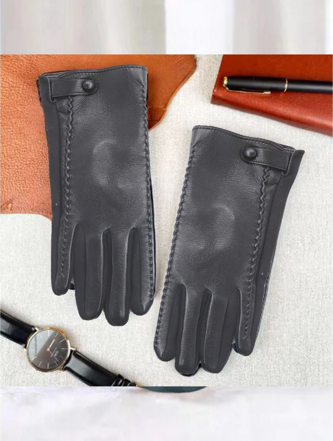 Gants tactiles en faux cuir - Protection hivernale chic