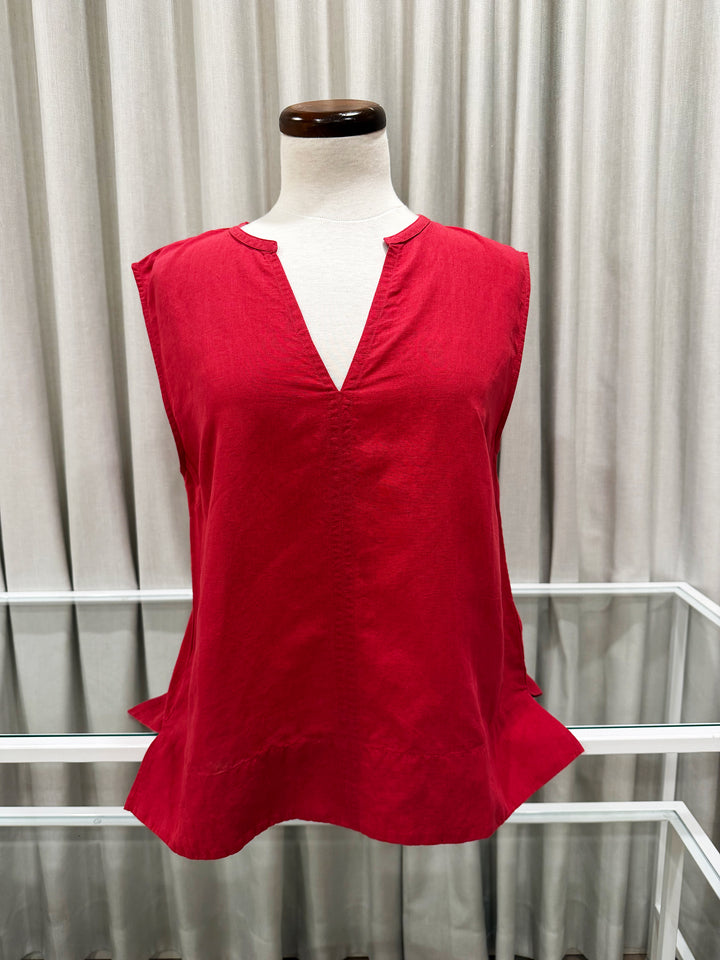 Blouse sans manches en lin et coton - Coupe fluide et structurée