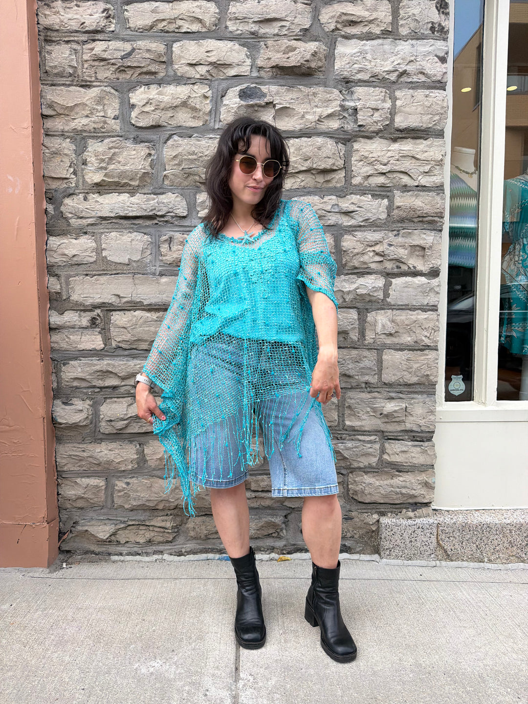 Blouse en maille crochet avec franges - Silhouette fluide