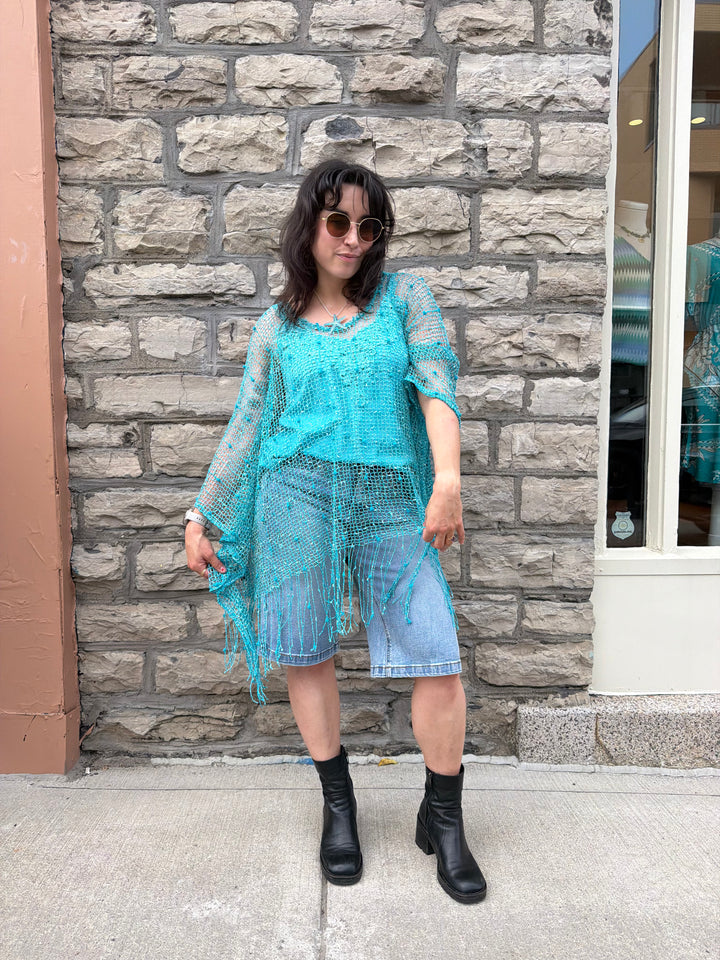 Blouse en maille crochet avec franges - Silhouette fluide