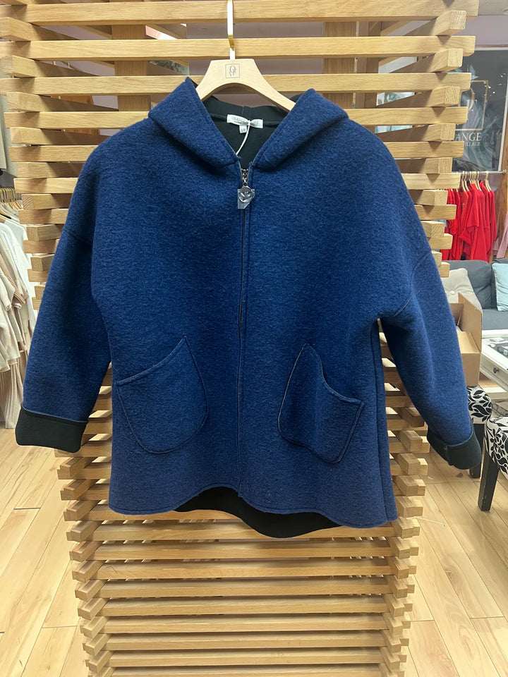 Veste courte à capuchon effet laine bouillie - À fermeture éclair et poches biseautées