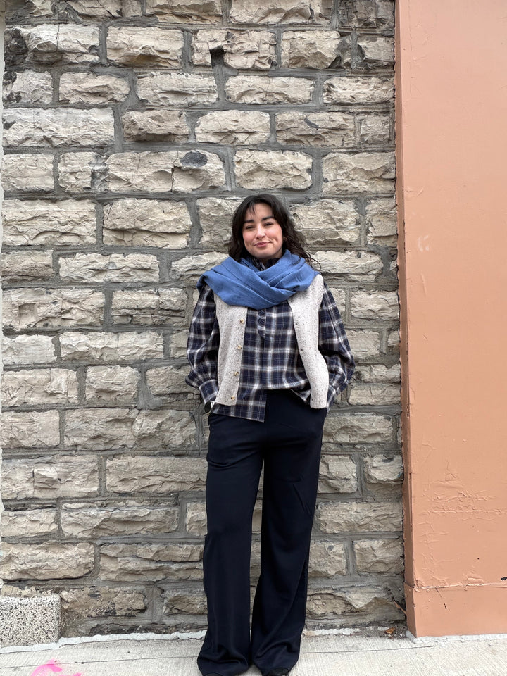 Blouse à col montant volanté - 100% coton à motif de carreaux