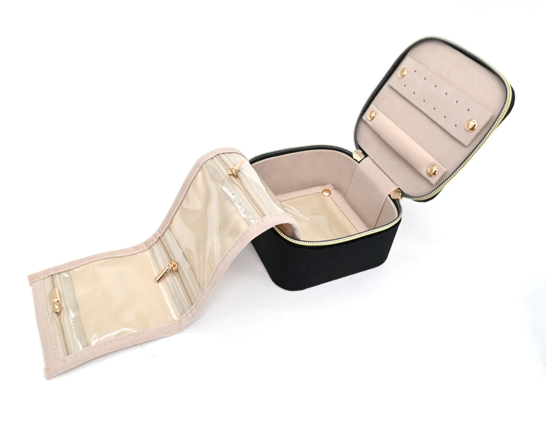 Coffret à bijoux carré en velours - Boîte de rangement de voyage compacte