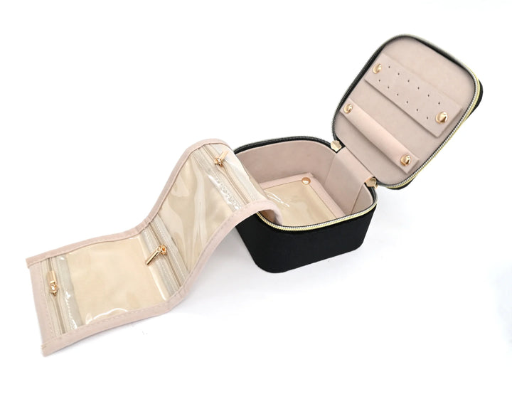 Coffret à bijoux carré en velours - Boîte de rangement de voyage compacte