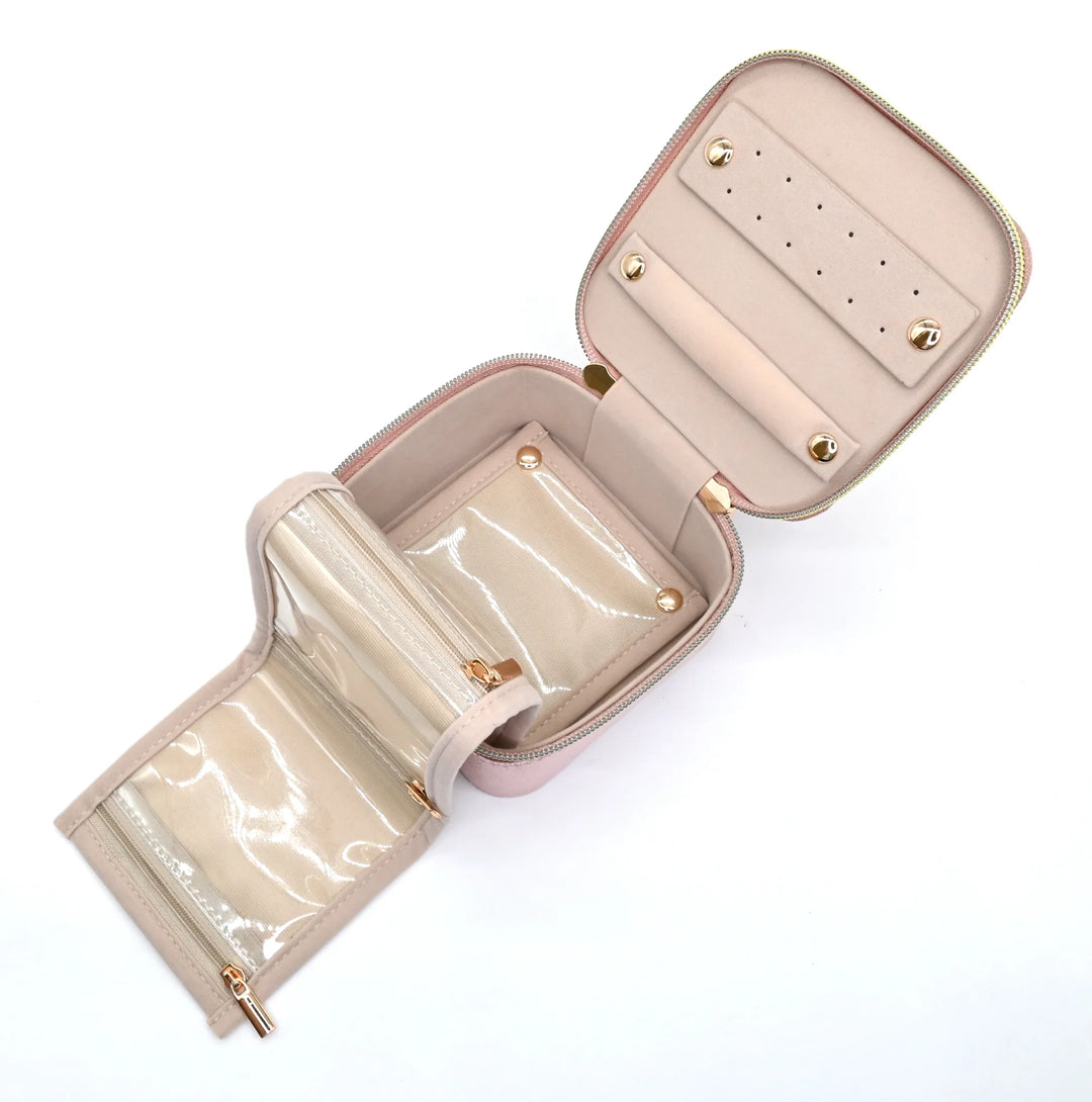 Coffret à bijoux carré en velours - Boîte de rangement de voyage compacte