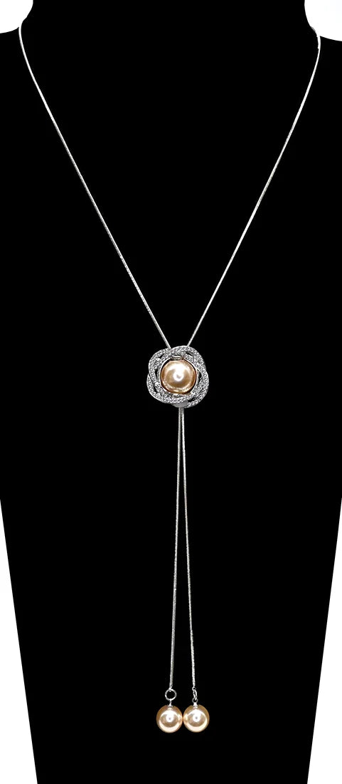 Collier nœud en strass avec perles pendantes - À longueur ajustable