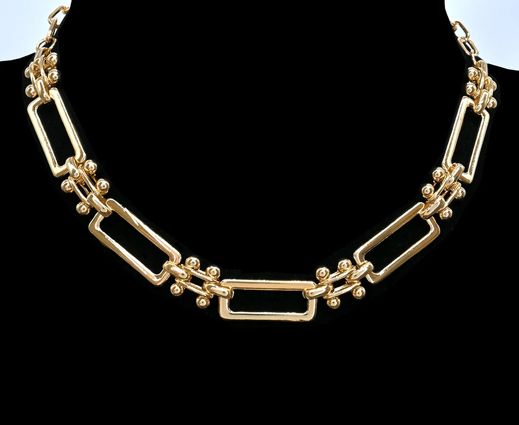 Collier chaîne géométrique à maillons rectangulaires - Chaîne dorée structurée
