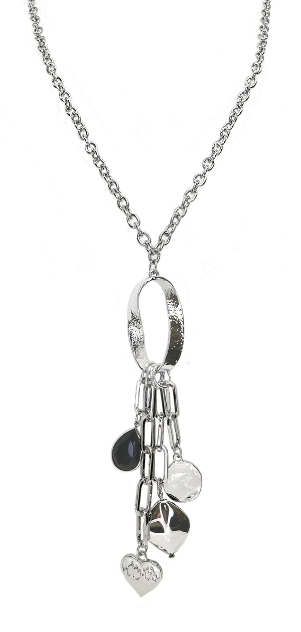 Collier long pendentif breloques - Sautoir cristal et cœur brillant