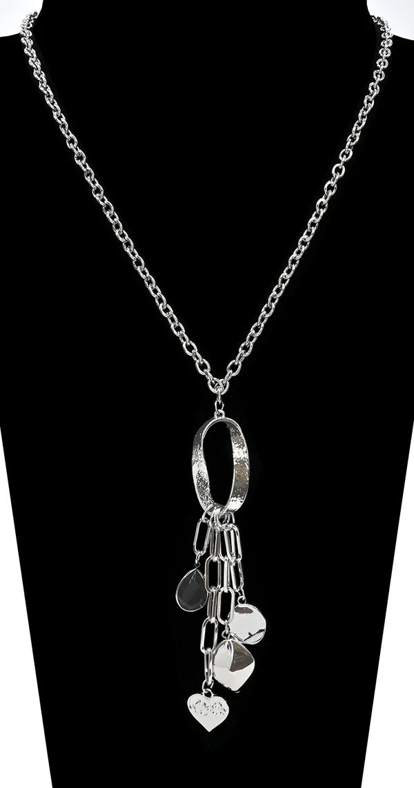 Collier long pendentif breloques - Sautoir cristal et cœur brillant