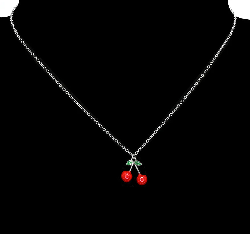 Collier délicat à pendentif cerises - Acier Inoxydable