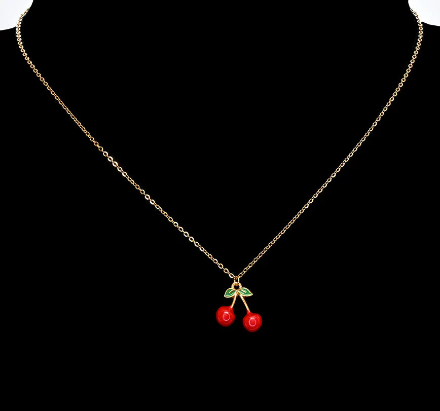 Collier délicat à pendentif cerises - Acier Inoxydable