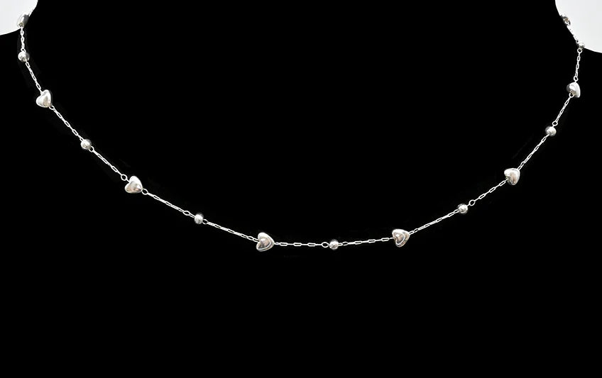 Collier en acier inoxydable - Petits cœurs argentés