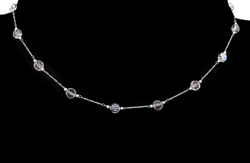 Stainless steel necklace - Light purple round crystal