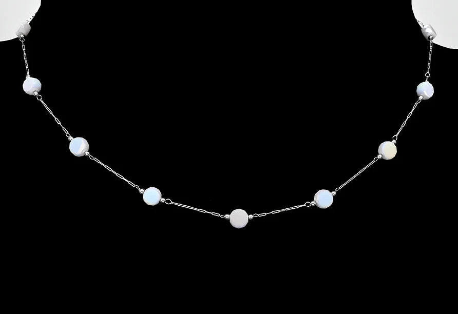 Stainless steel necklace - With round white crystal