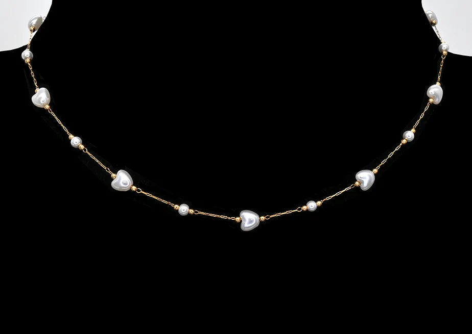 Collier en acier inoxydable - Avec cœurs perlés