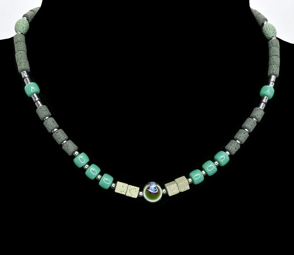 Short necklace - Volcanic stones and glass beads