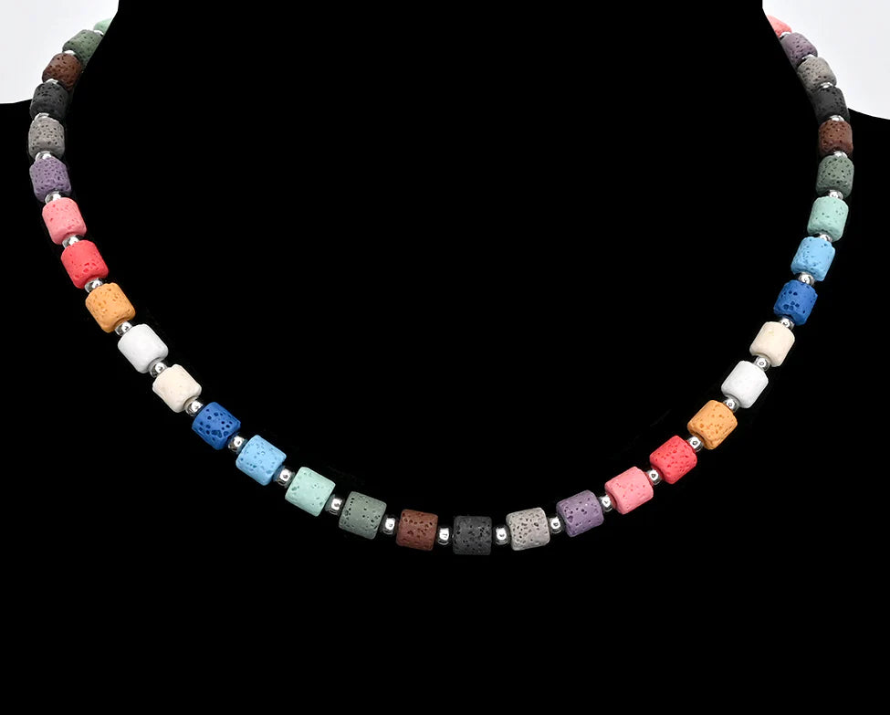 Multicolor short necklace - Multicolor lava cylinders