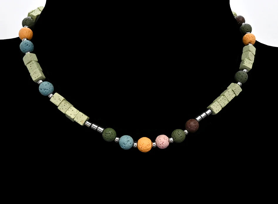 Collier court multi-rangs - Perles volcaniques