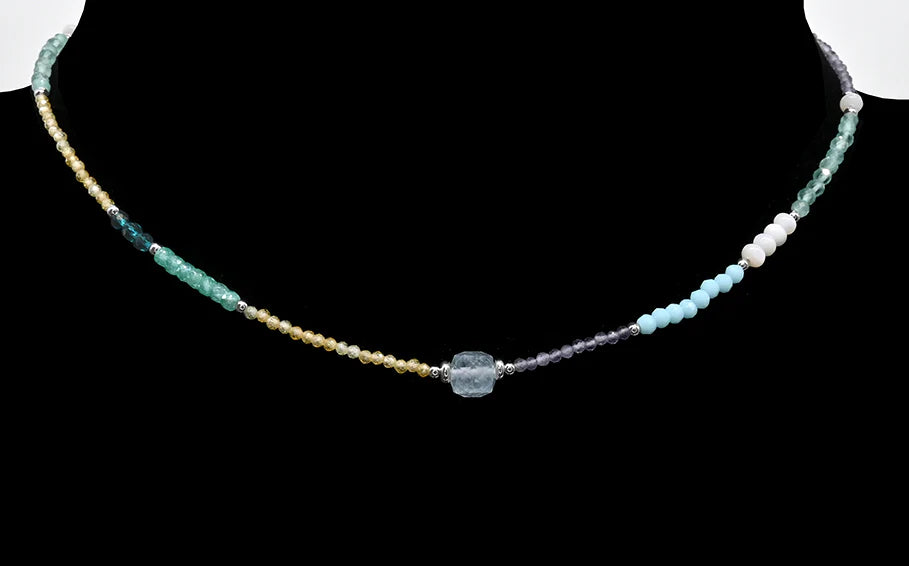 Silver-plated necklace with a mix of crystal beads