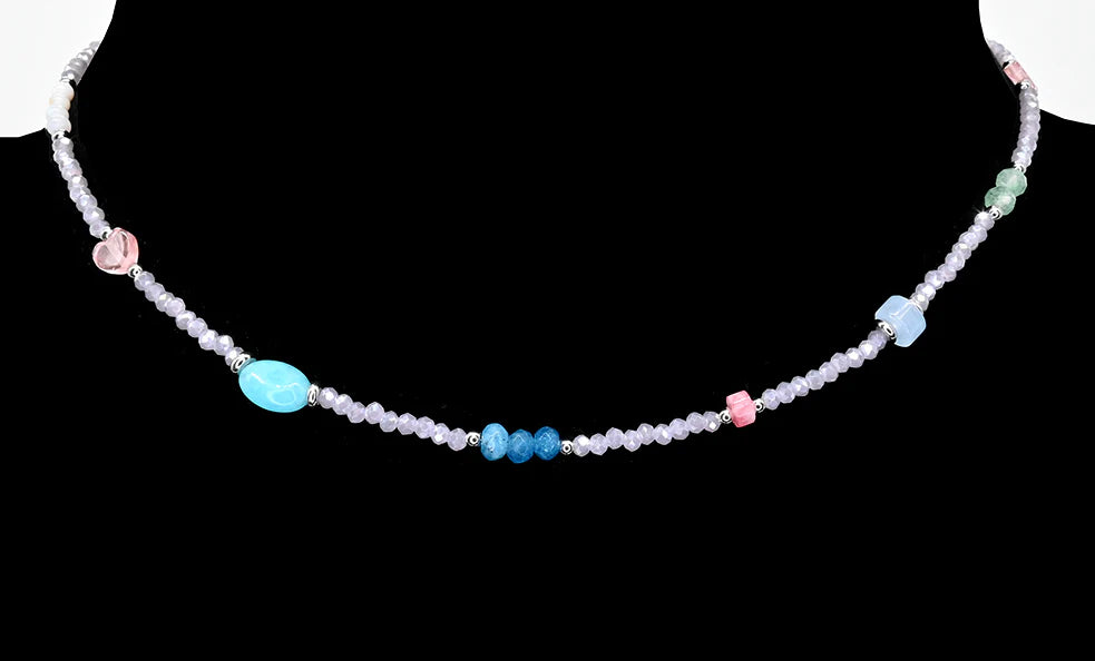 Silver-plated necklace with glass crystal beads