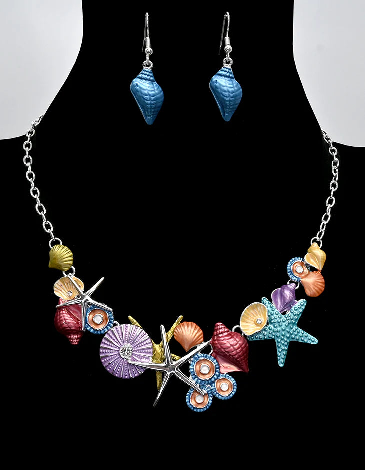 Ensemble collier et boucles d'oreilles trésors marins