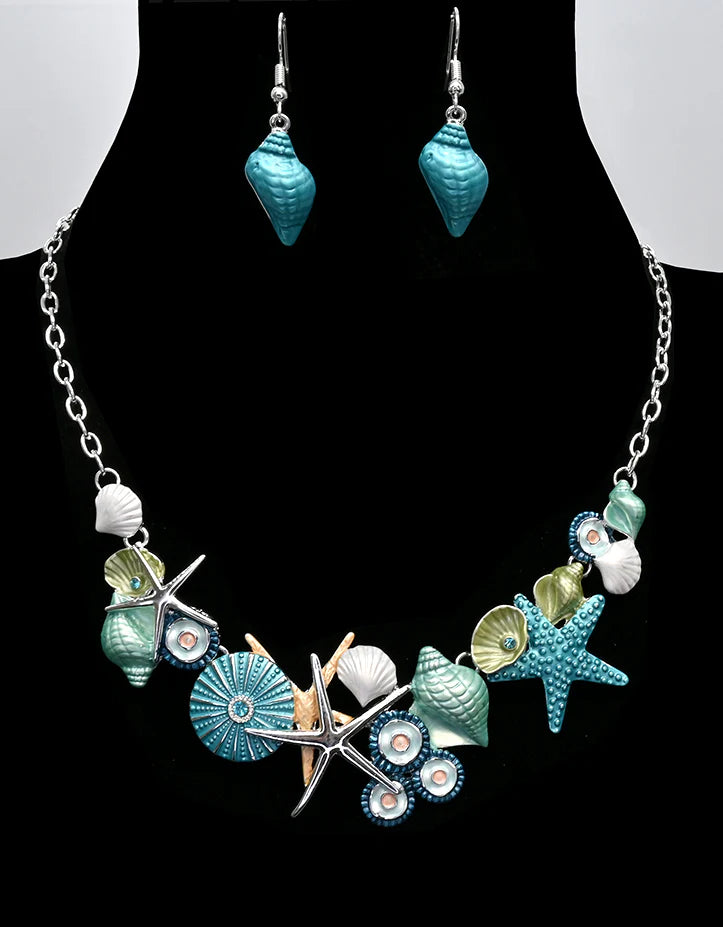 Ensemble collier et boucles d'oreilles trésors marins