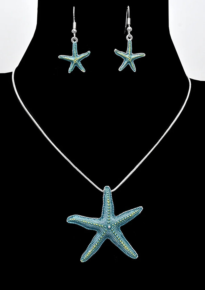 Collier à pendentif étoile de mer et boucles d'oreilles