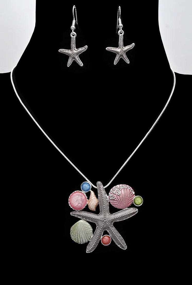 Starfish and Seashell Necklace and Earrings