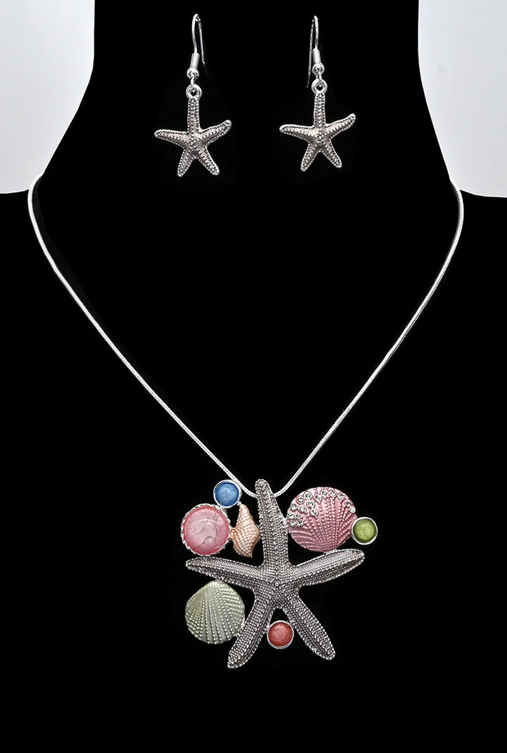 Starfish and Seashell Necklace and Earrings