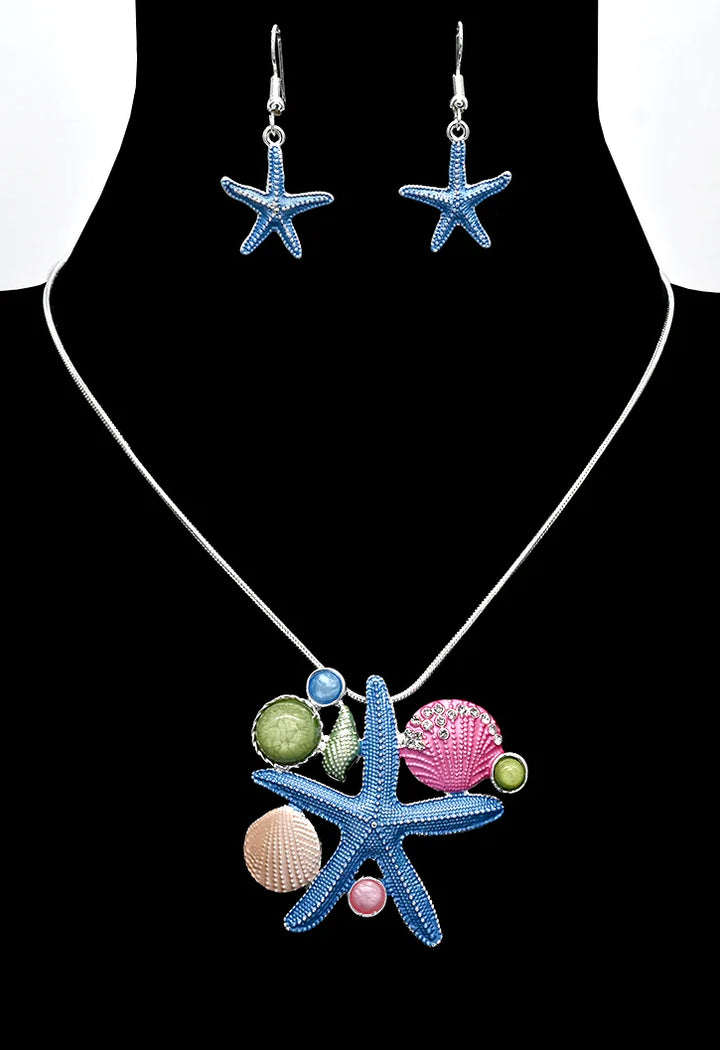 Starfish and Seashell Necklace and Earrings